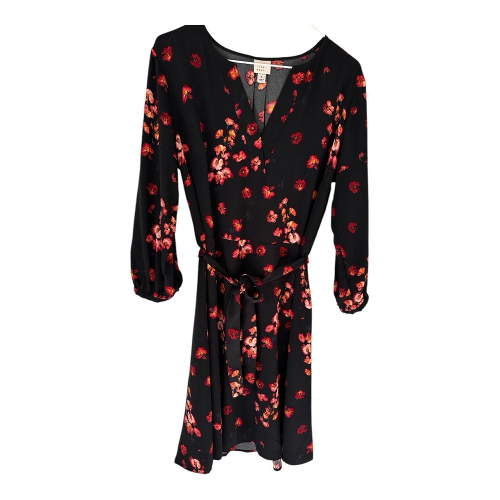 Floral Black Dress with Red Accents